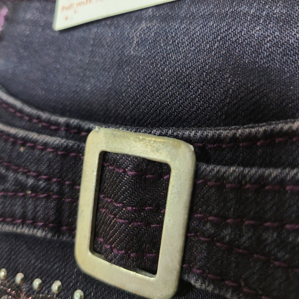 Y2K Embellished Pocket Jeans Dark Wash Faded‎ Purple Skinny 30 NWT - Picture 11 of 13